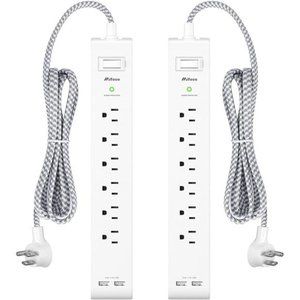 2 Pack Power Strip - 12FT Long Extension Cord with 6 Outlets and 2 USB